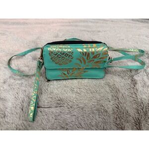 Mint Green Gold Pineapple Crossbody Wallet Phone Bag Wristlet Tropical